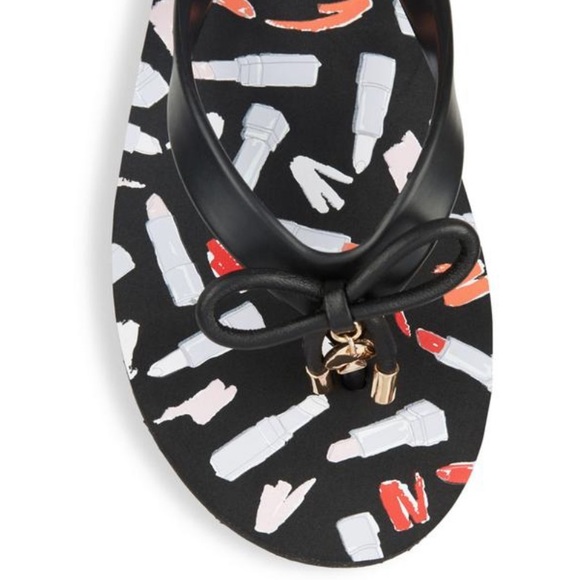 Kate Spade Black Multi Nova Lipstick Print Flip Flop Thong Sandals - Picture 3 of 15